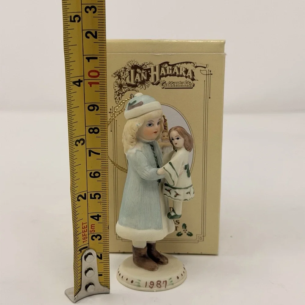 Jan Hagara Vintage 1987 Porcelain Christmas Ornament Girl w/ Doll w/Box